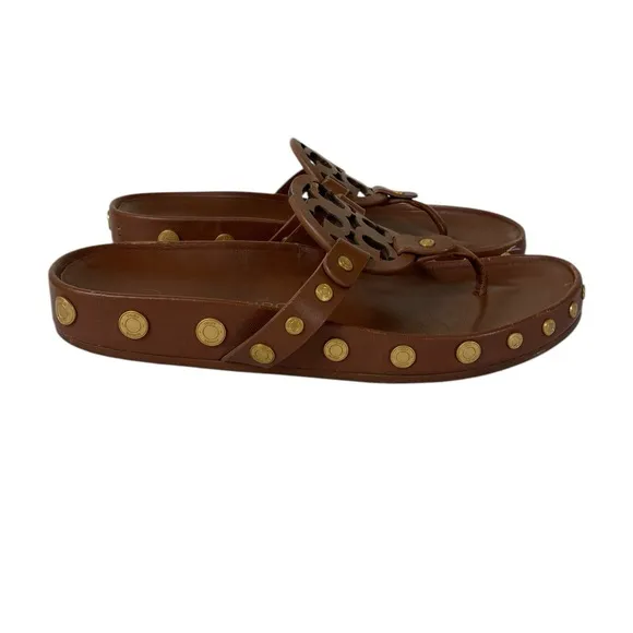 Tory Burch 6.5 Miller Cloud Coin sandals brown thong coin studs