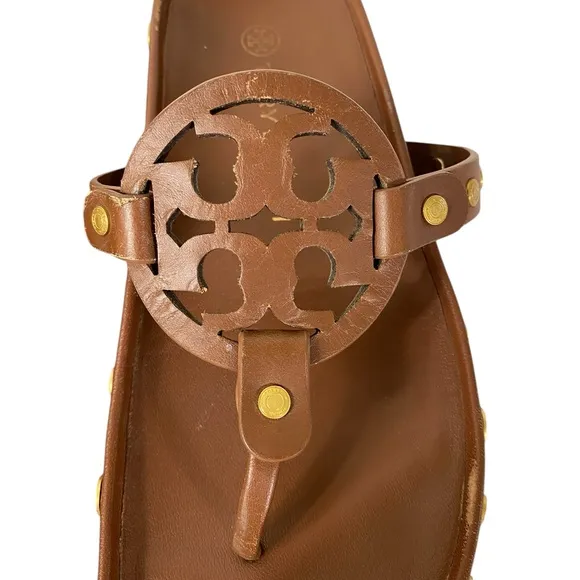 Tory Burch 6.5 Miller Cloud Coin sandals brown thong coin studs