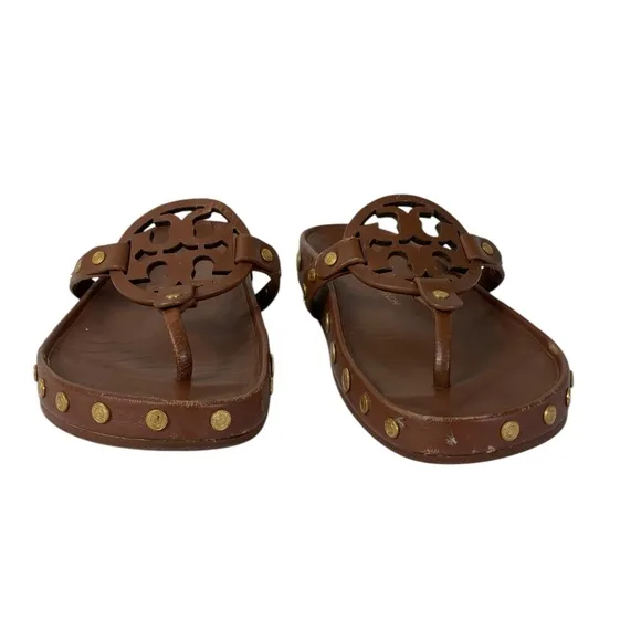 Tory Burch 6.5 Miller Cloud Coin sandals brown thong coin studs