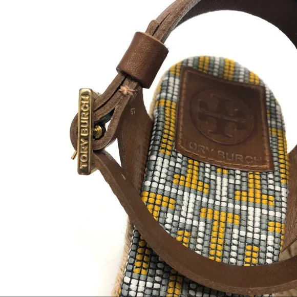 TORY BURCH ankle wrap beaded wedge sandals, made in Spain, size 9