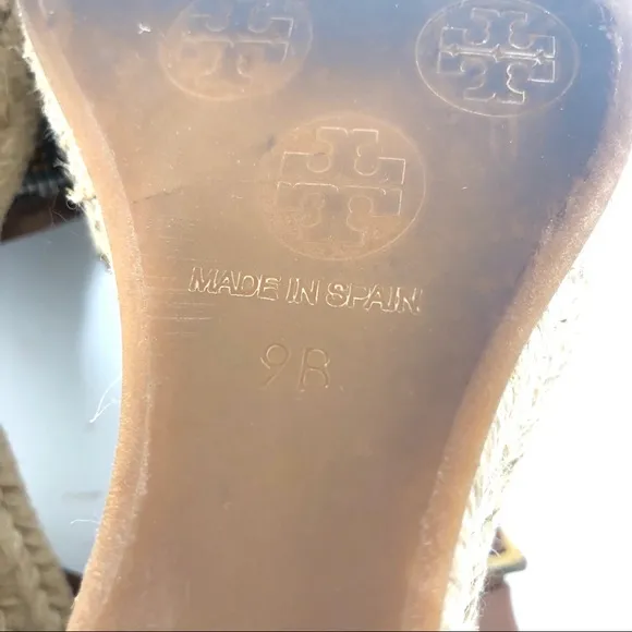 TORY BURCH ankle wrap beaded wedge sandals, made in Spain, size 9