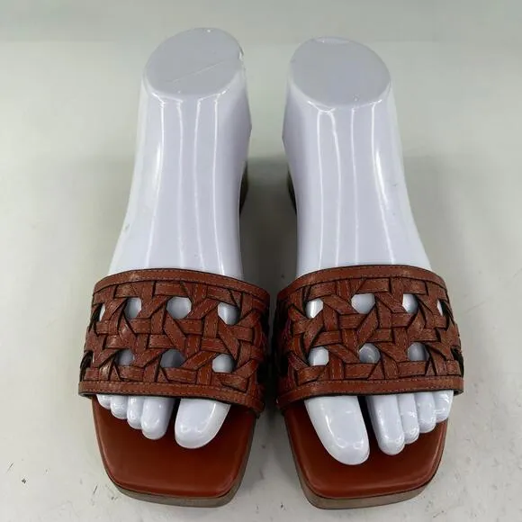 Tory Burch Basket-Weave Clog US 7.5 M Calf Leather Wood Platform Slide Sandals