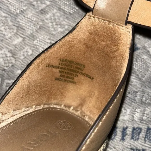 TORY BURCH Basketweave Espadrille Brown Leather Platform Wedge Sandals Size 10