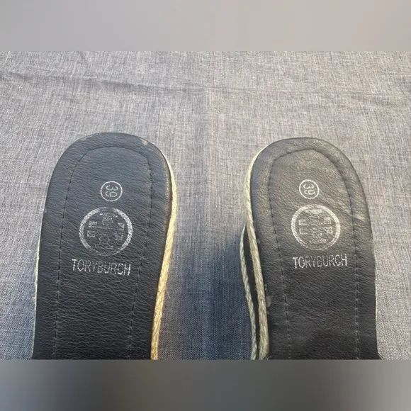 Tory Burch Black Wedge Sandals size 38 (US 8.5)Excellent pre-loved condition
