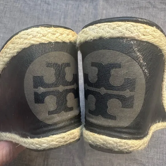 Tory Burch Black Wedge Sandals size 38 (US 8.5)Excellent pre-loved condition