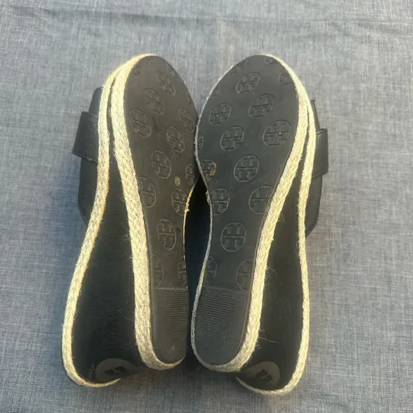 Tory Burch Black Wedge Sandals size 38 (US 8.5)Excellent pre-loved condition
