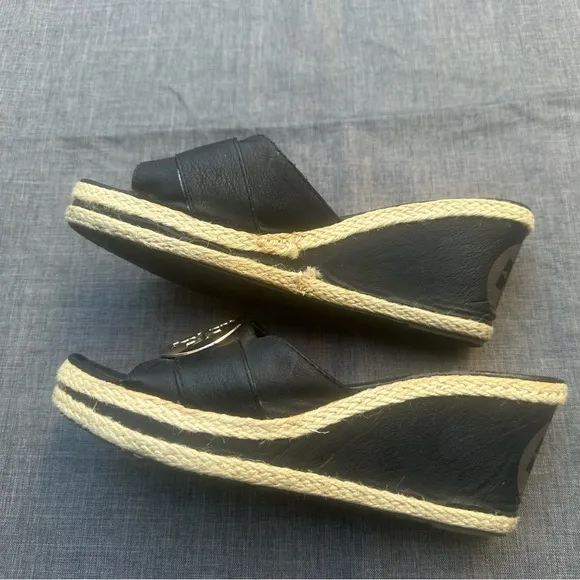 Tory Burch Black Wedge Sandals size 38 (US 8.5)Excellent pre-loved condition