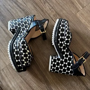 Tory Burch black white ankle strap platform sandals heels size 6
