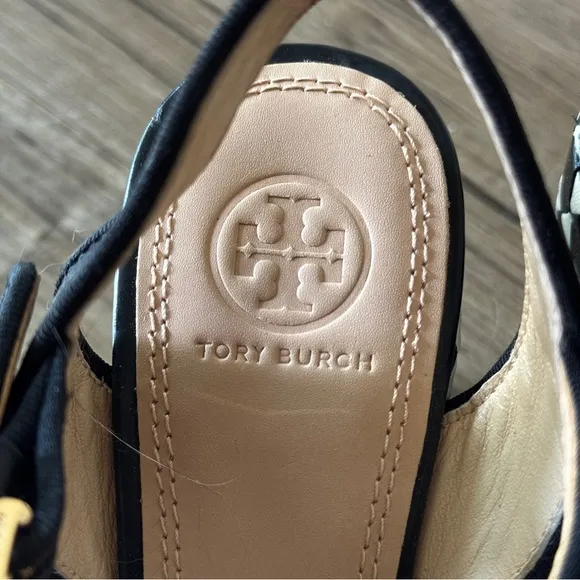 Tory Burch black white ankle strap platform sandals heels size 6