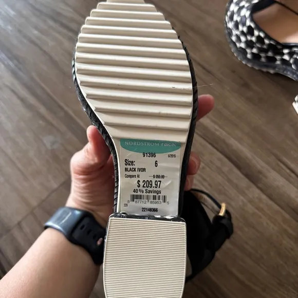 Tory Burch black white ankle strap platform sandals heels size 6