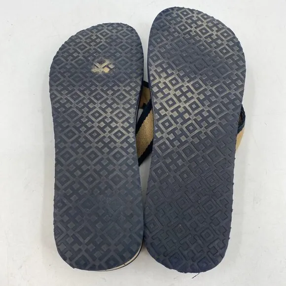 Tory Burch Blue Beige Wedge Flip Flops | Size 9