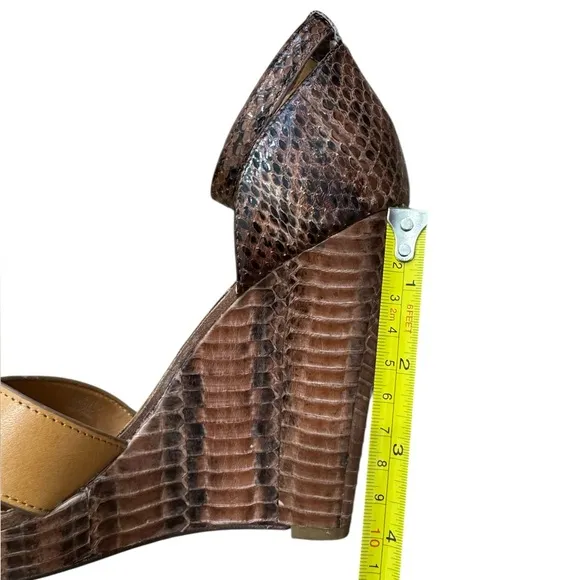 TORY BURCH Brown Leather and Python Platform Wedge Ankle Strap Sandals