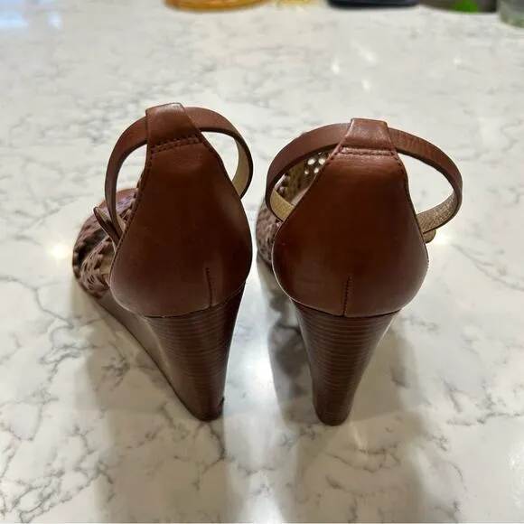 Tory Burch Brown Leather Eyelet Cutout Open Toe Wedge Sandals Size 7