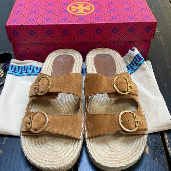 Tory Burch Brown Suede Selby Two Band Espadrilles/Sandals