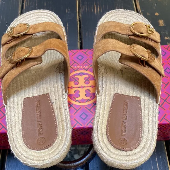 Tory Burch Brown Suede Selby Two Band Espadrilles/Sandals