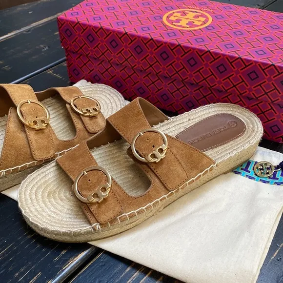 Tory Burch Brown Suede Selby Two Band Espadrilles/Sandals