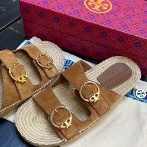 Tory Burch Brown Suede Selby Two Band Espadrilles/Sandals