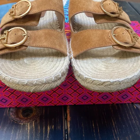 Tory Burch Brown Suede Selby Two Band Espadrilles/Sandals