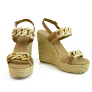 Tory Burch Canvas Jute Chain Espadrille Platform Wedge Sandals in Beige sz 9.5
