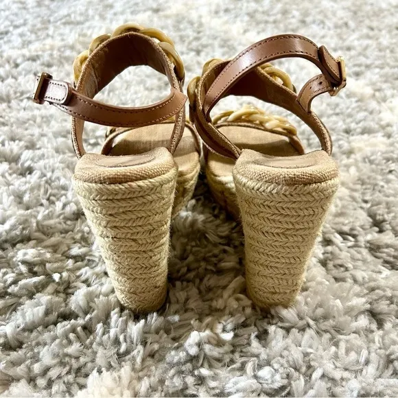 Tory Burch Canvas Jute Chain Espadrille Platform Wedge Sandals in Beige sz 9.5