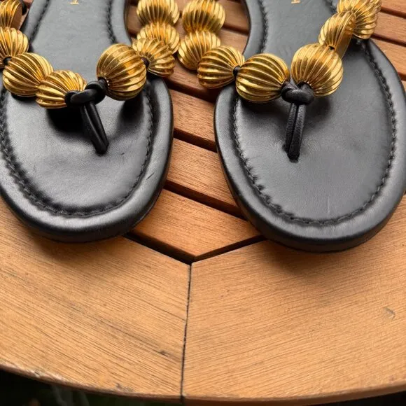 Tory Burch Capri Black and Gold Beaded Sandals For Women Size 6.5