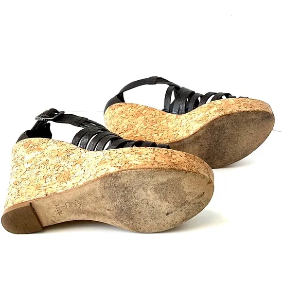 Tory Burch Cork Wedge Strappy Sandals, Dark Brown, size 7.5 M