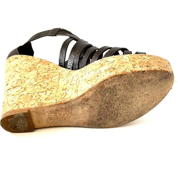 Tory Burch Cork Wedge Strappy Sandals, Dark Brown, size 7.5 M