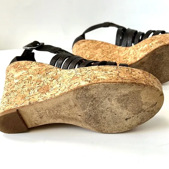 Tory Burch Cork Wedge Strappy Sandals, Dark Brown, size 7.5 M