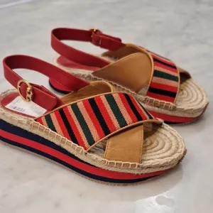 Tory Burch Daisy Sport Sandals Red Tan Leather Women's Sz 6.5 New WO Box Preppy