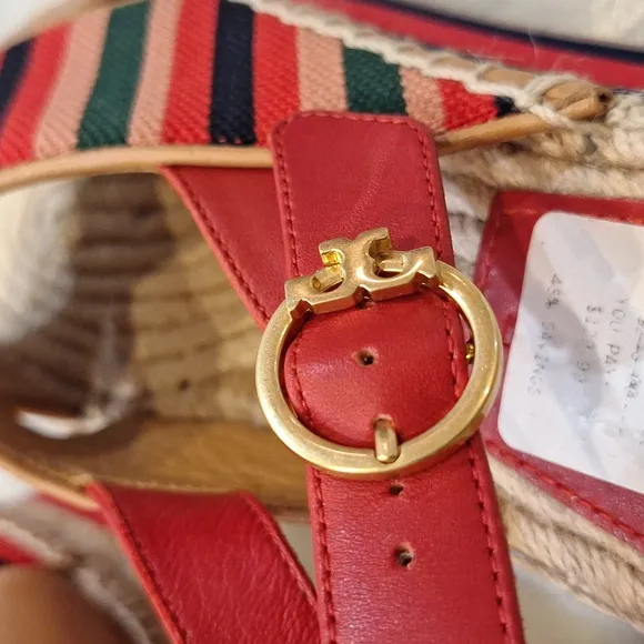 Tory Burch Daisy Sport Sandals Red Tan Leather Women's Sz 6.5 New WO Box Preppy