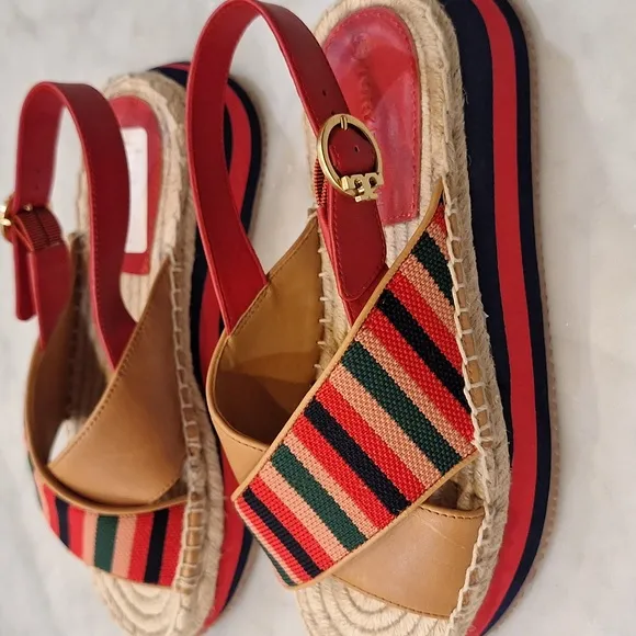 Tory Burch Daisy Sport Sandals Red Tan Leather Women's Sz 6.5 New WO Box Preppy