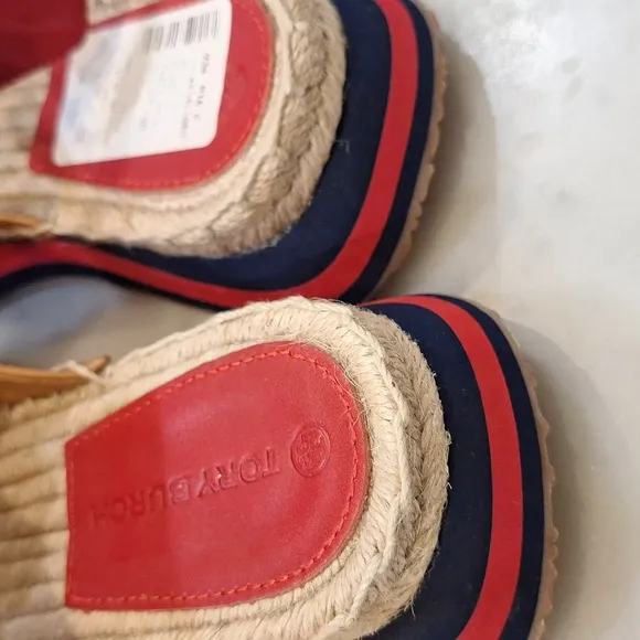 Tory Burch Daisy Sport Sandals Red Tan Leather Women's Sz 6.5 New WO Box Preppy