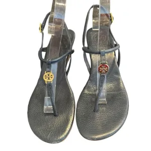 TORY BURCH Emmy Demi Wedge Sandals Navy Blue Leather Size 7 a23