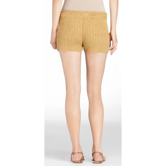 Tory Burch Ena Linen Knit Spring Shorts Pants Yellow Mouline S Nwt $250
