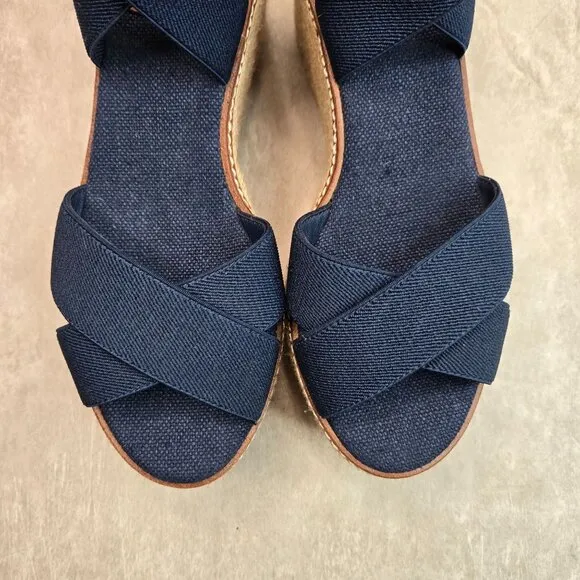 Tory Burch Espadrille Platform Sandals Size 6.5 Blue Strappy Boho Chunky Wedge
