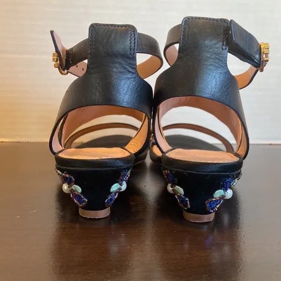 Tory Burch Estella Crystal Embellished Leather Wedge Sandals Size 6 1/2