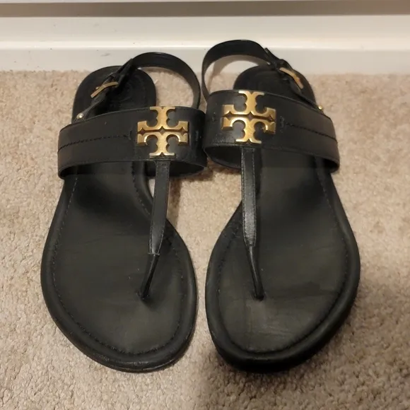 Tory Burch Everly Black Leather Slingback Sandals Size 11