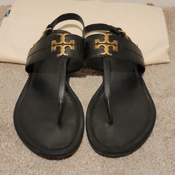 Tory Burch Everly Black Leather Slingback Sandals Size 11