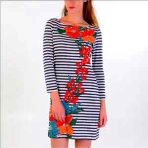 Tory Burch Floral Stripe Cotton Shift Dress.  SZ M
