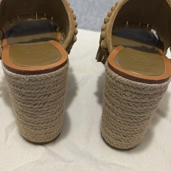 Tory Burch Fria Espedrille Sandals Tan Suede 9