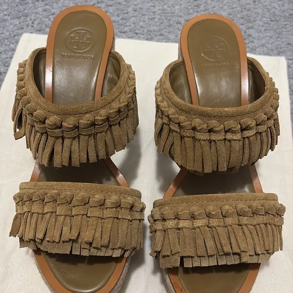 Tory Burch Fria Espedrille Sandals Tan Suede 9