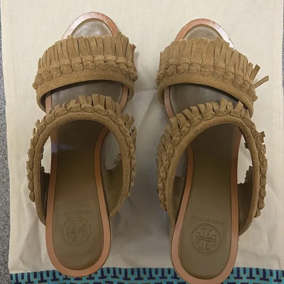 Tory Burch Fria Espedrille Sandals Tan Suede 9