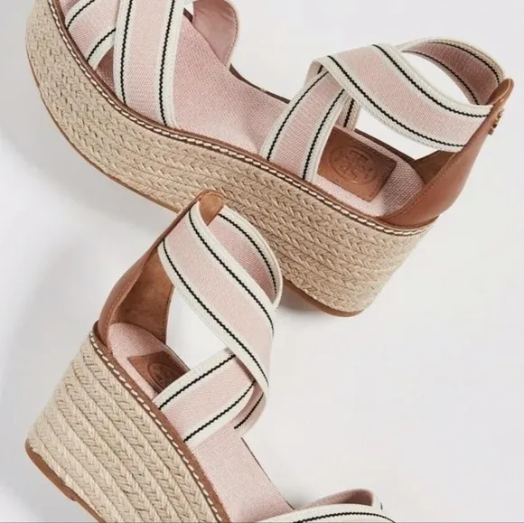 Tory Burch Frieda Espadrille Wedge Sandals Blush Pink Size 8M