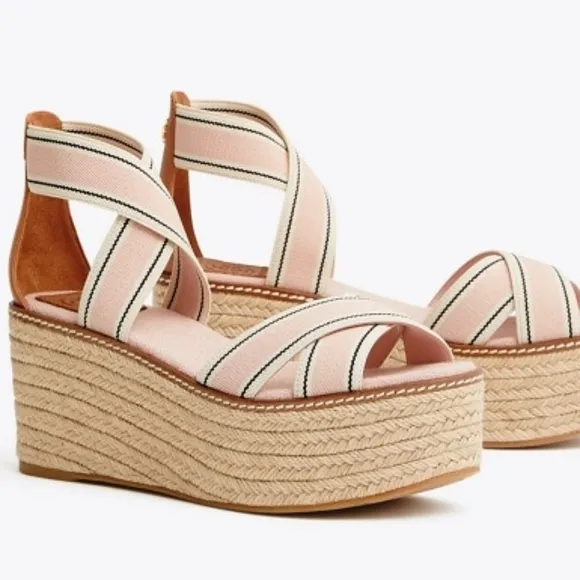 Tory Burch Frieda Espadrille Wedge Sandals Blush Pink Size 8M