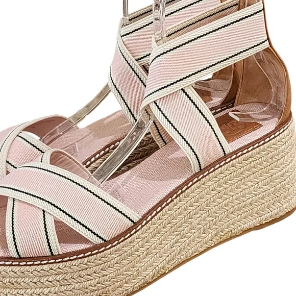 Tory Burch Frieda Espadrille Wedge Sandals Blush Pink Size 8M