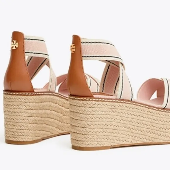 Tory Burch Frieda Espadrille Wedge Sandals Blush Pink Size 8M