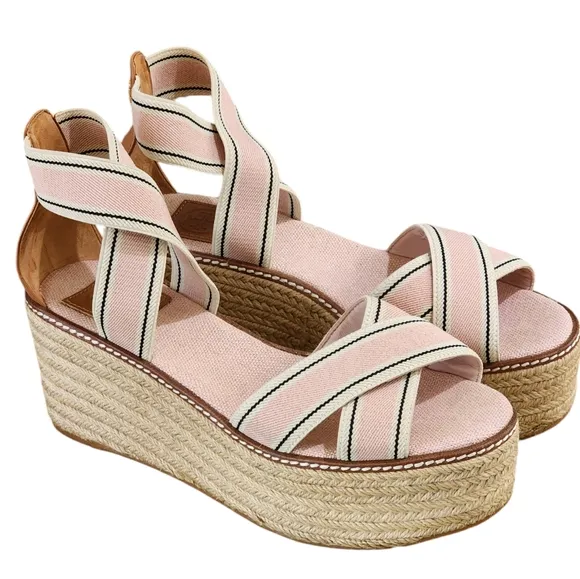Tory Burch Frieda Espadrille Wedge Sandals Blush Pink Size 8M