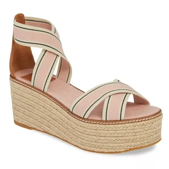 Tory Burch Frieda Espadrille Wedge Sandals Blush Pink Size 8M