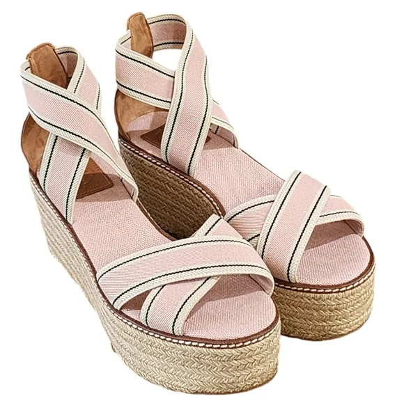 Tory Burch Frieda Espadrille Wedge Sandals Blush Pink Size 8M