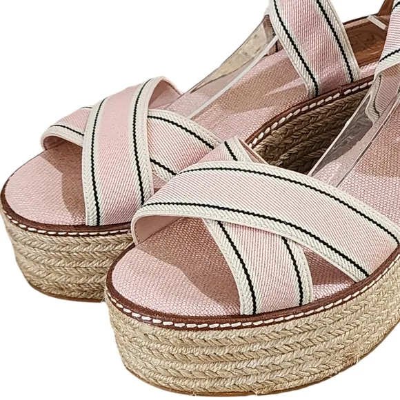 Tory Burch Frieda Espadrille Wedge Sandals Blush Pink Size 8M